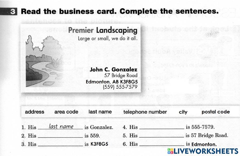 LitF Reading: Business Card (Personal Information)
