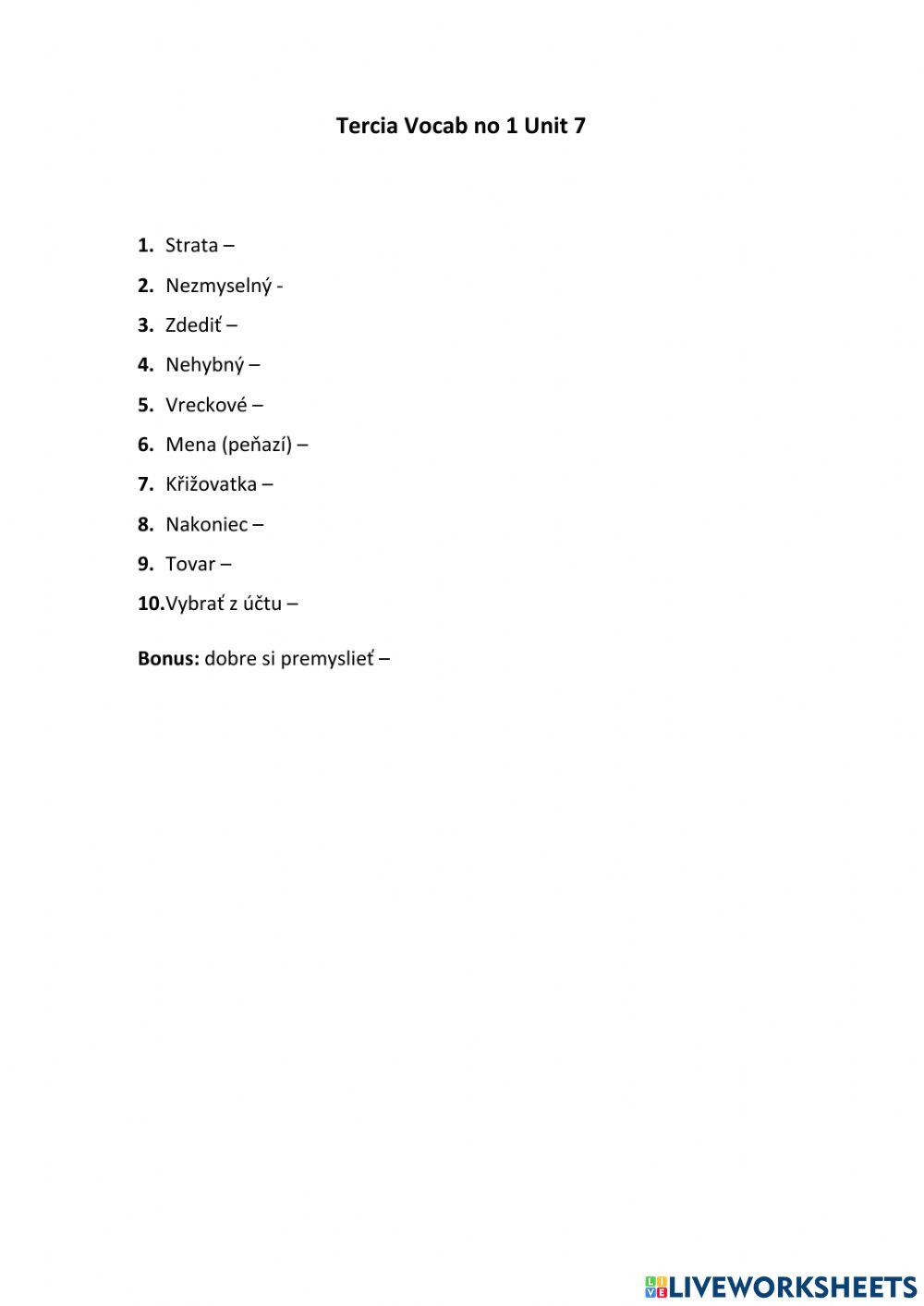 Tercia Vocab no 1 Unit 7