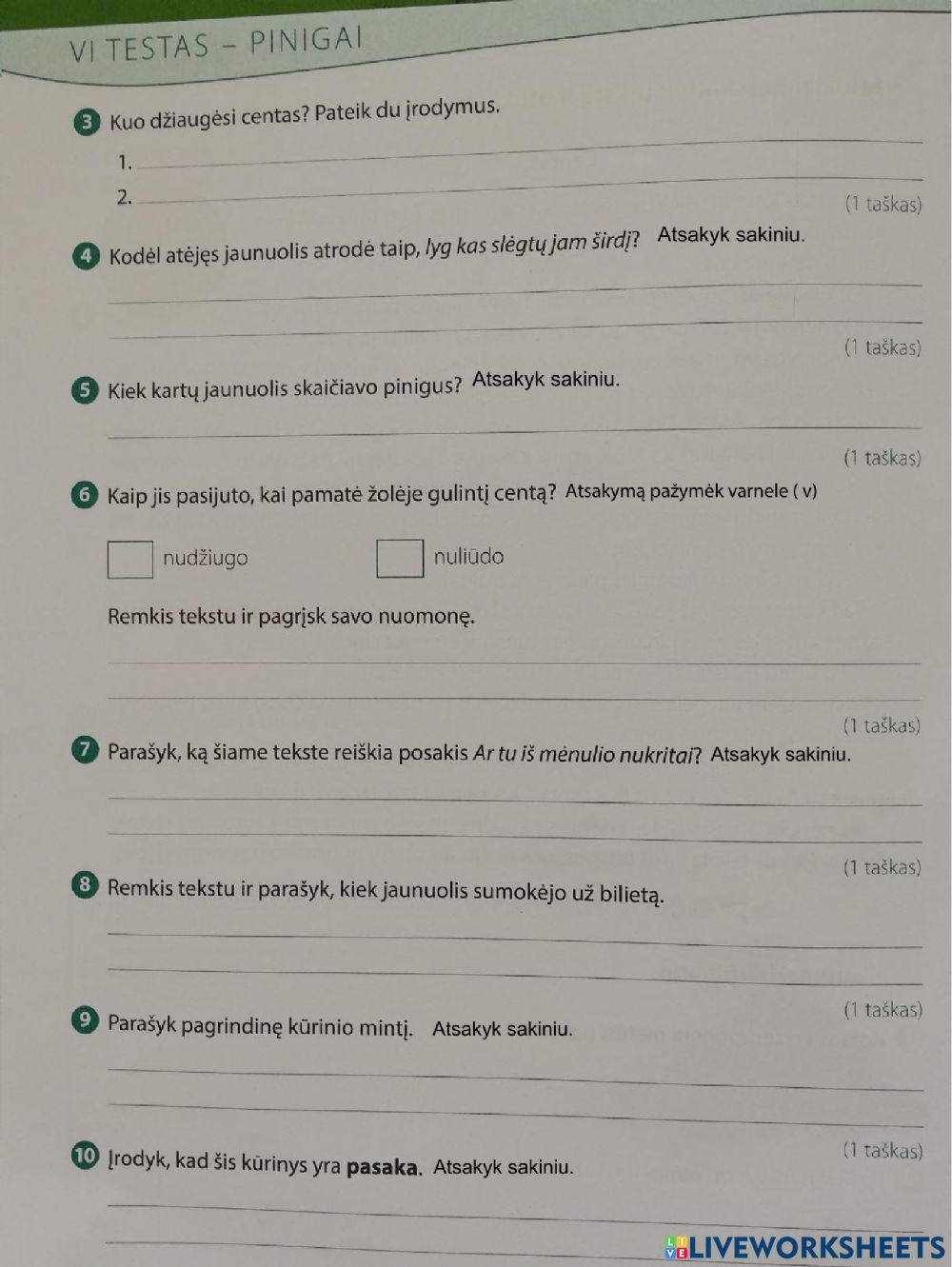 Teksto suvokimo testas 1 dalis 4 kl.