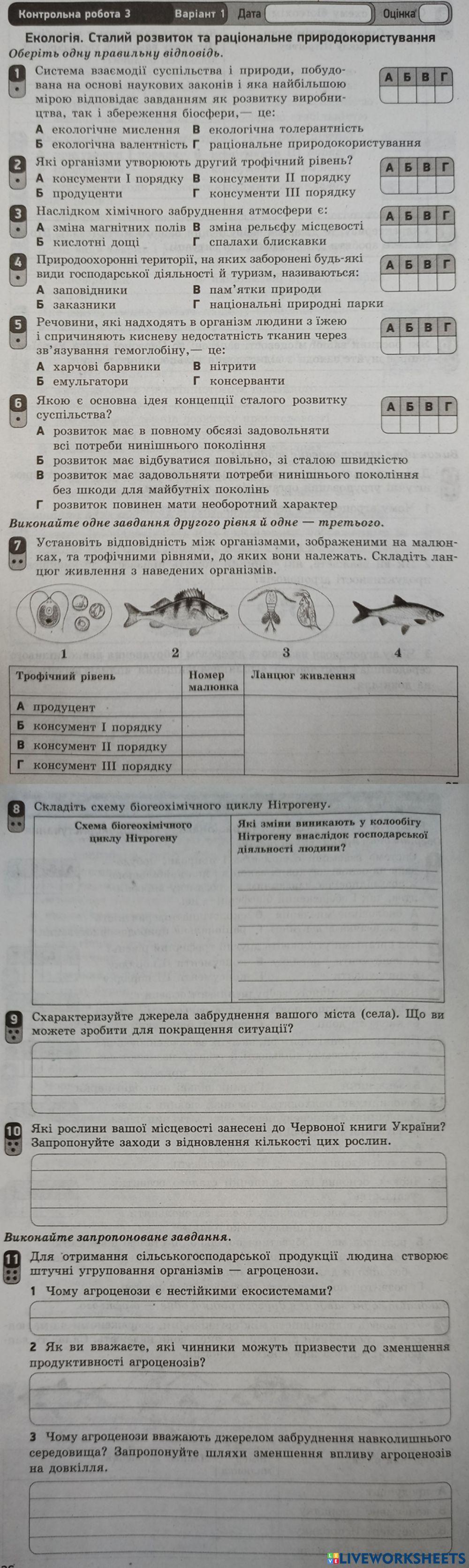 Контрольна робота 10 клас