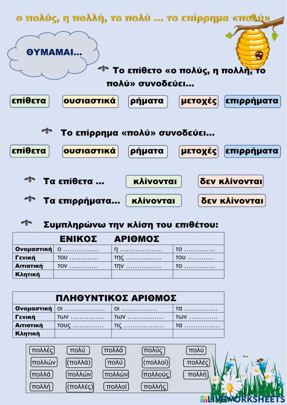 -ο πολύς, η πολλή, το πολύ-, επίρρημα -πολύ-