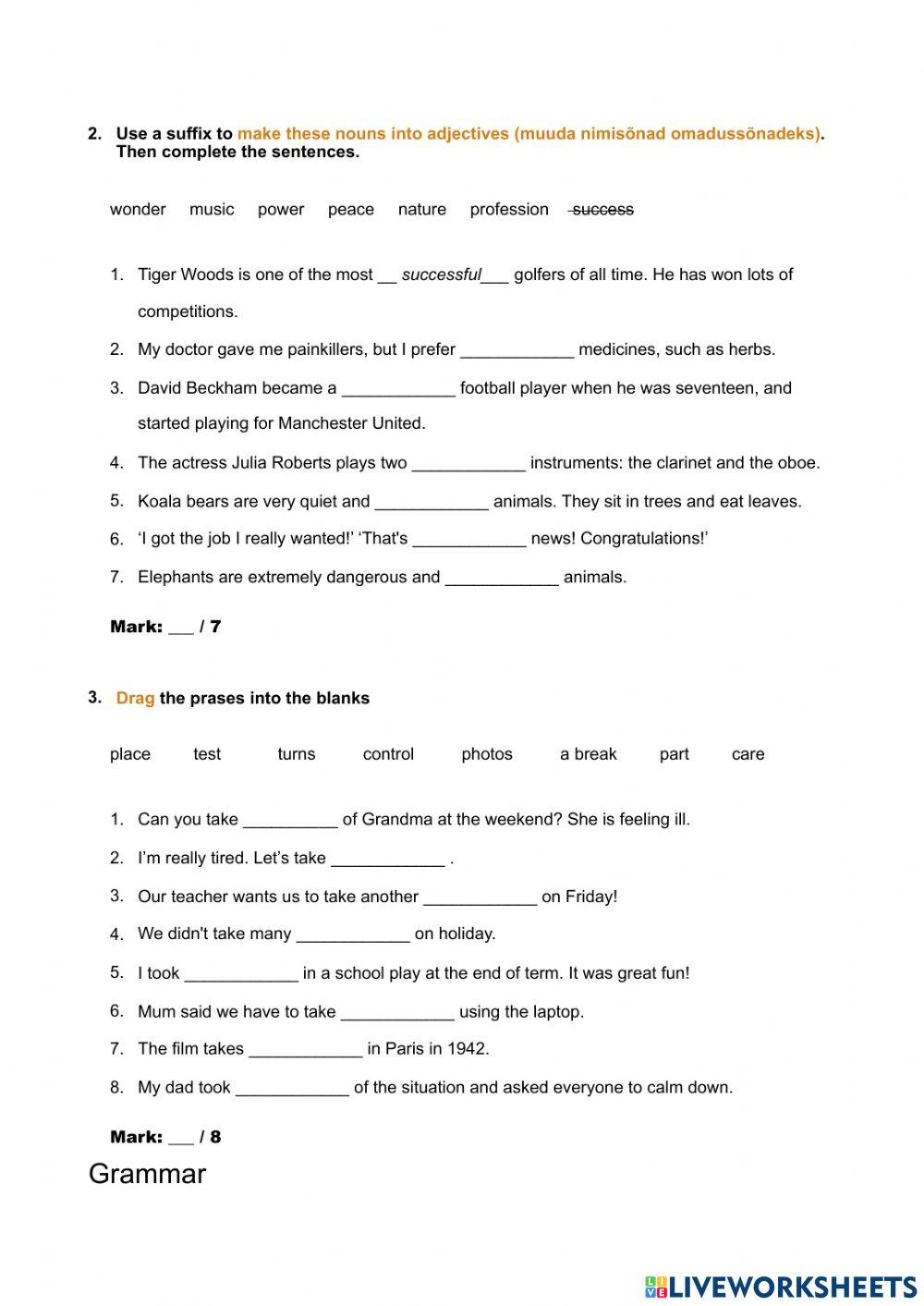 Insight English Elementary Unit 8.A Test