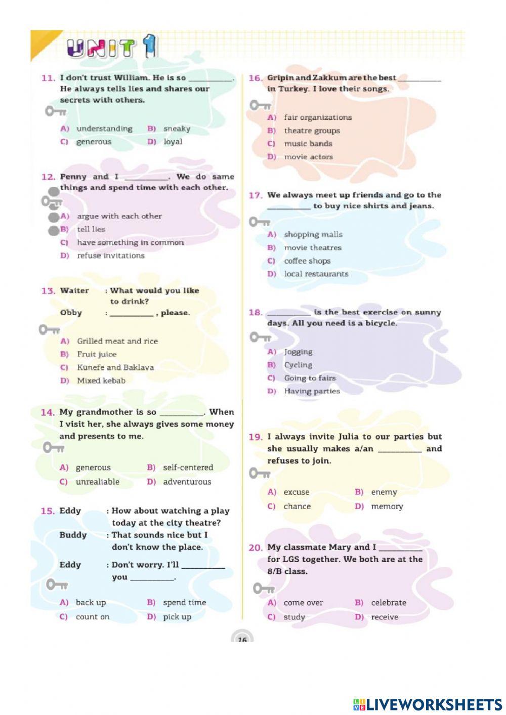 8 1.Ünite Friendship Test Yourself 1 Crazy