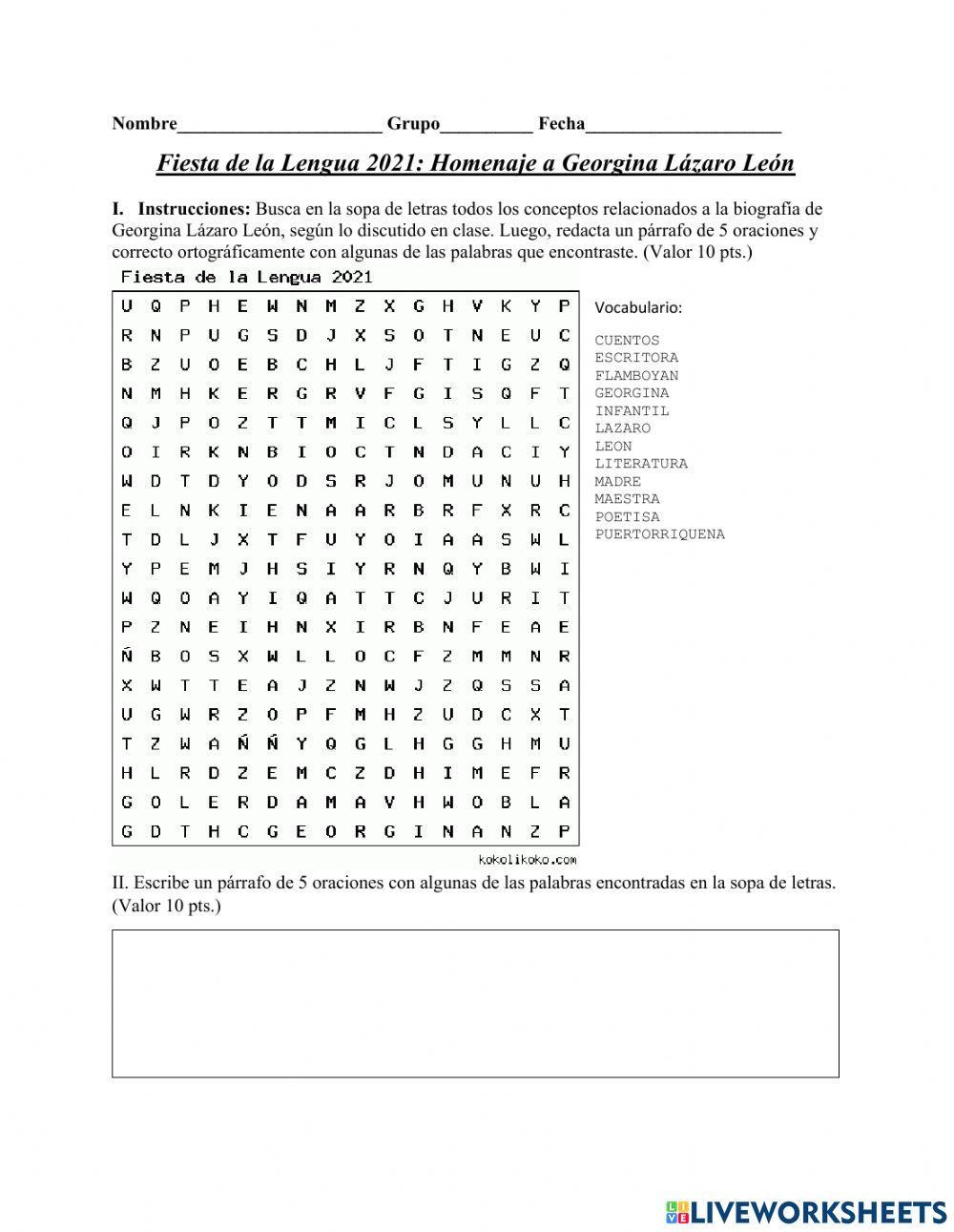 Nuestra lengua online exercise for