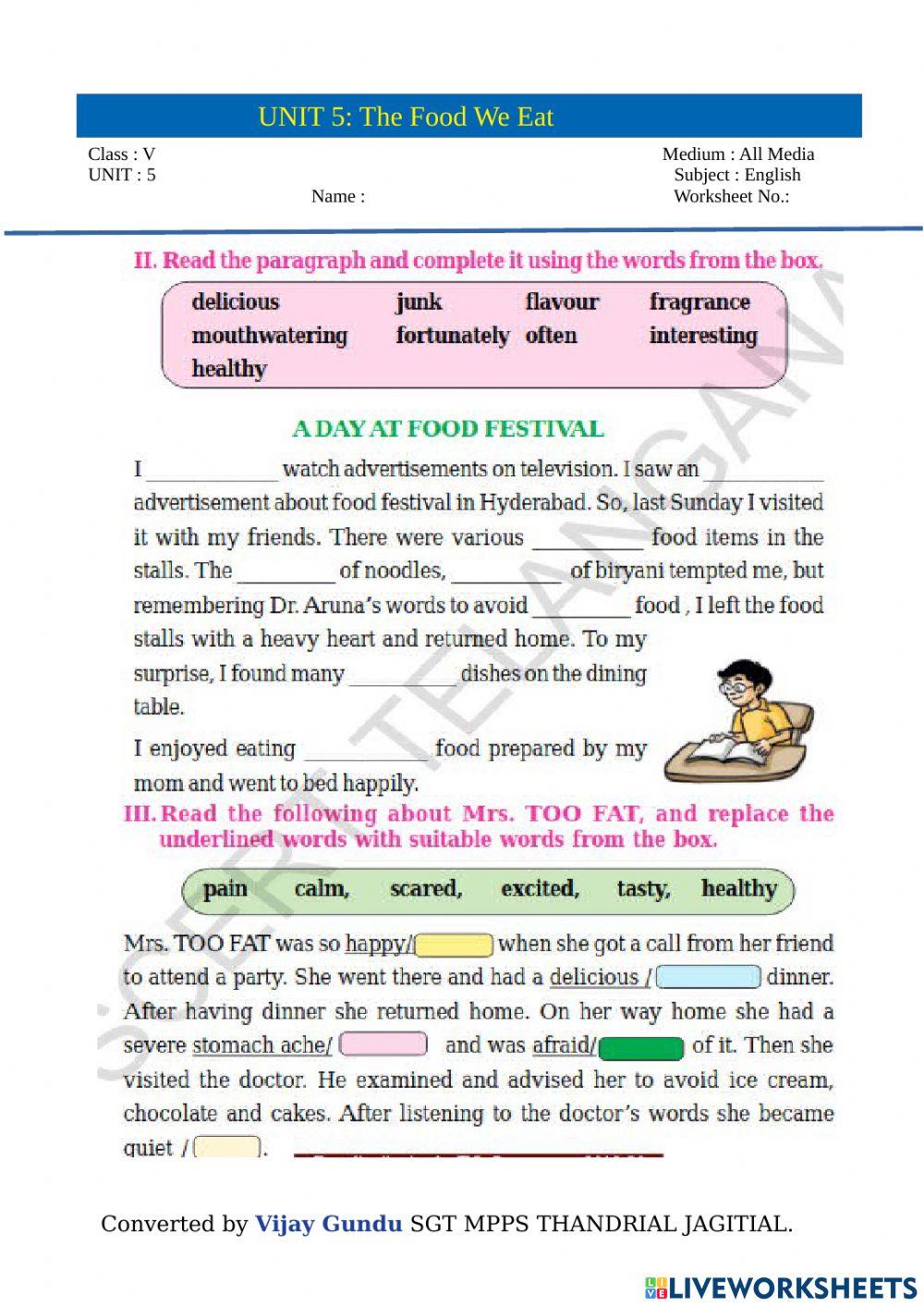 5th eng the food we eat fill in the balnks by Vijay Gundu