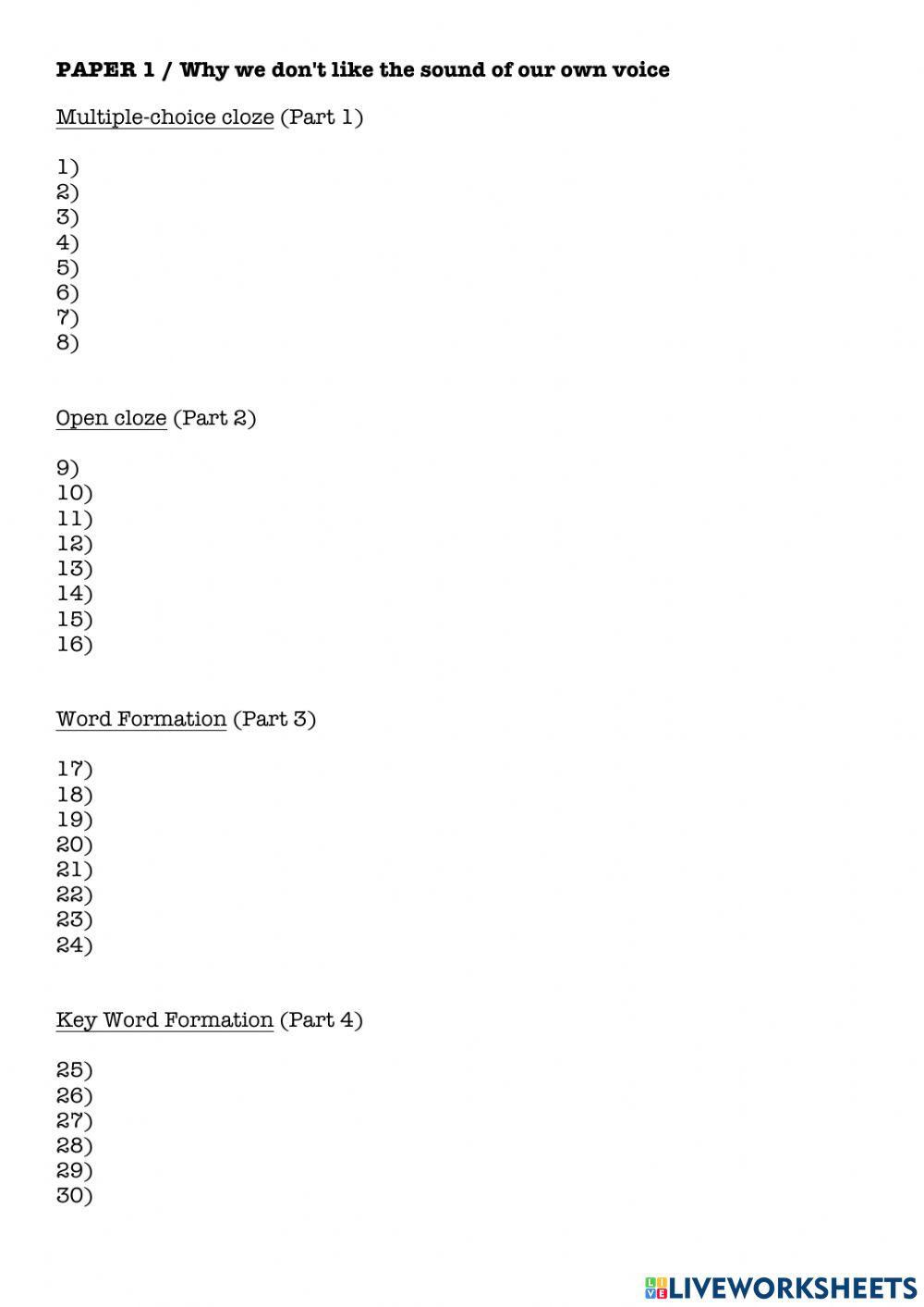 FCE - Paper 1 Why we don't like the sound of our won voice