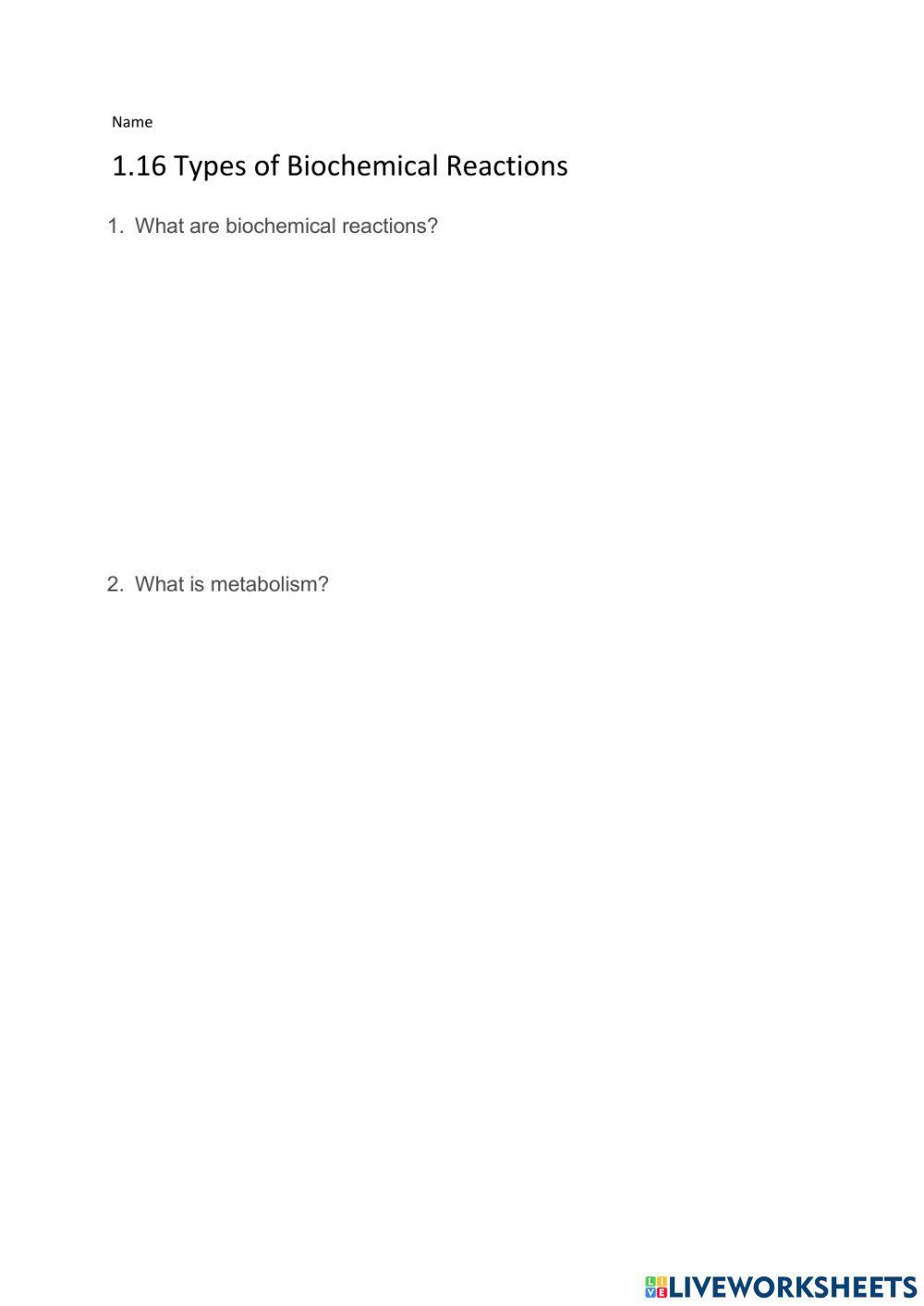 1.16 Types of Biochemical Reactions