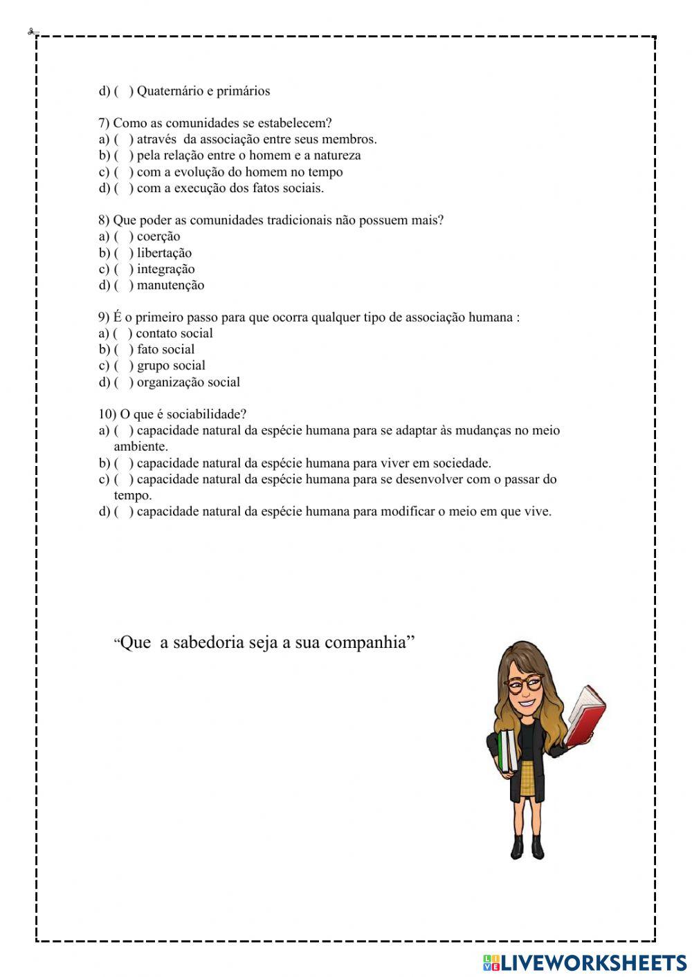 Recuperaçao de Sociologia 1° ano