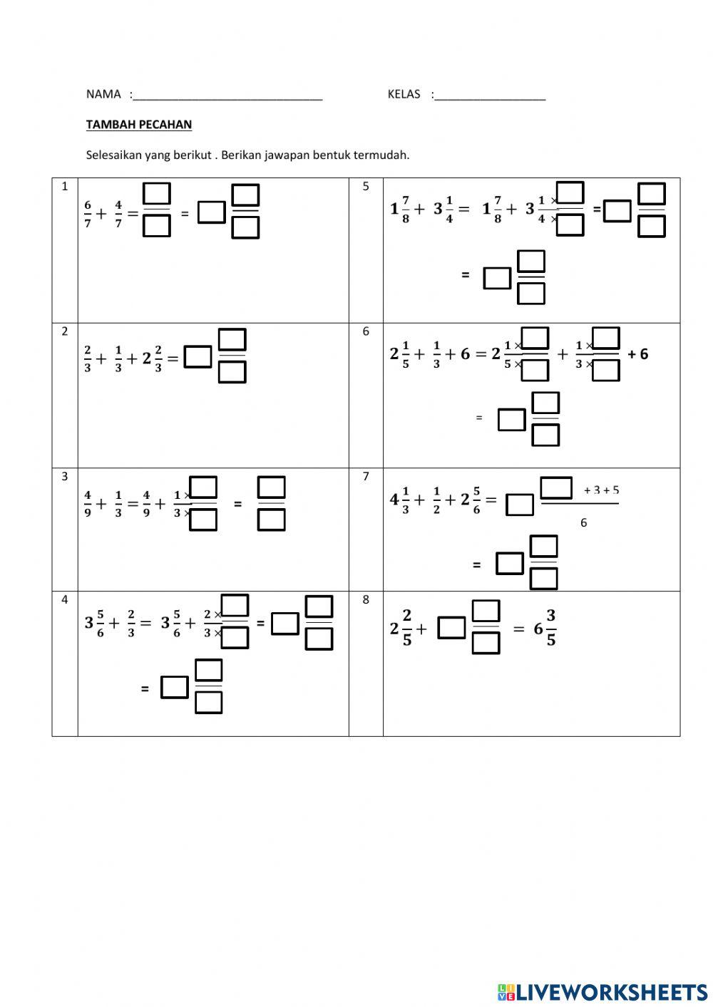 Tambah pecahan tahun 4