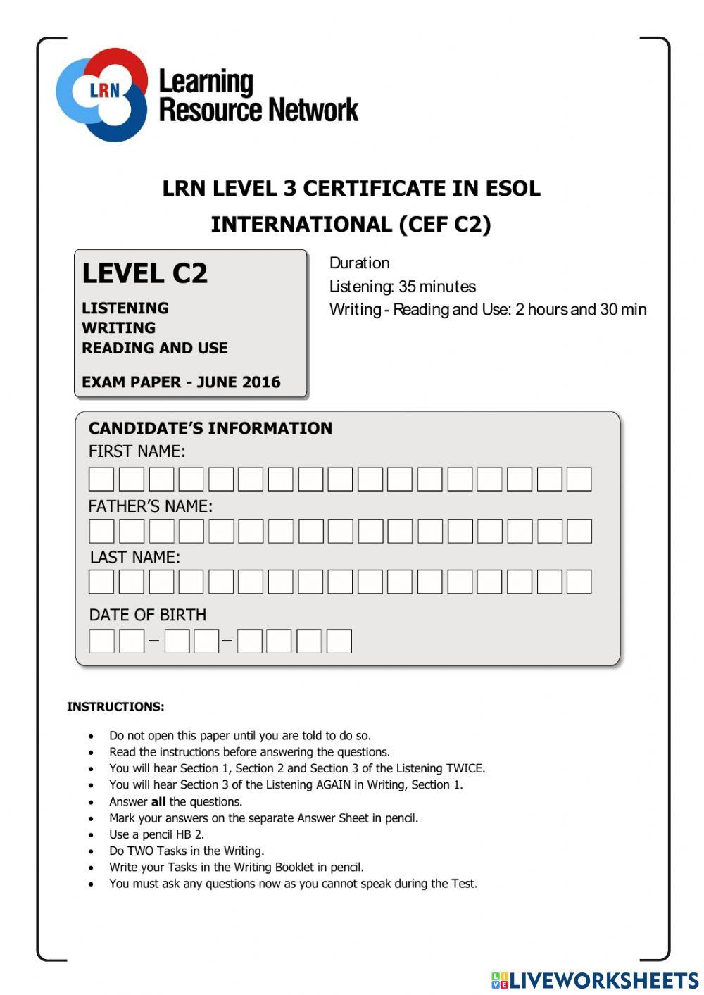 LRN C2 JUNE 2016 TEST