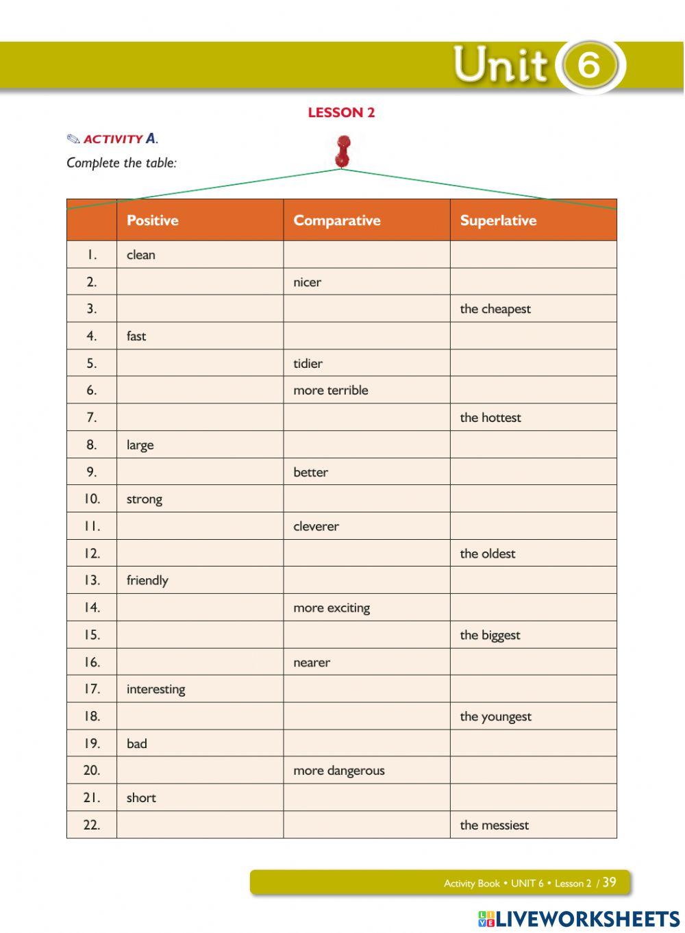 Adjectives - comparative - superlative