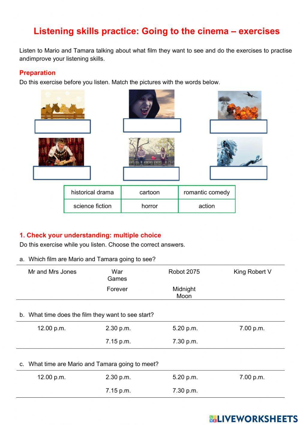 Listening comprehension  - Going to the cinema