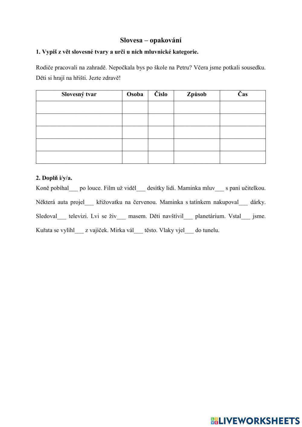 Slovesa - opakování (6.-7. roč.)