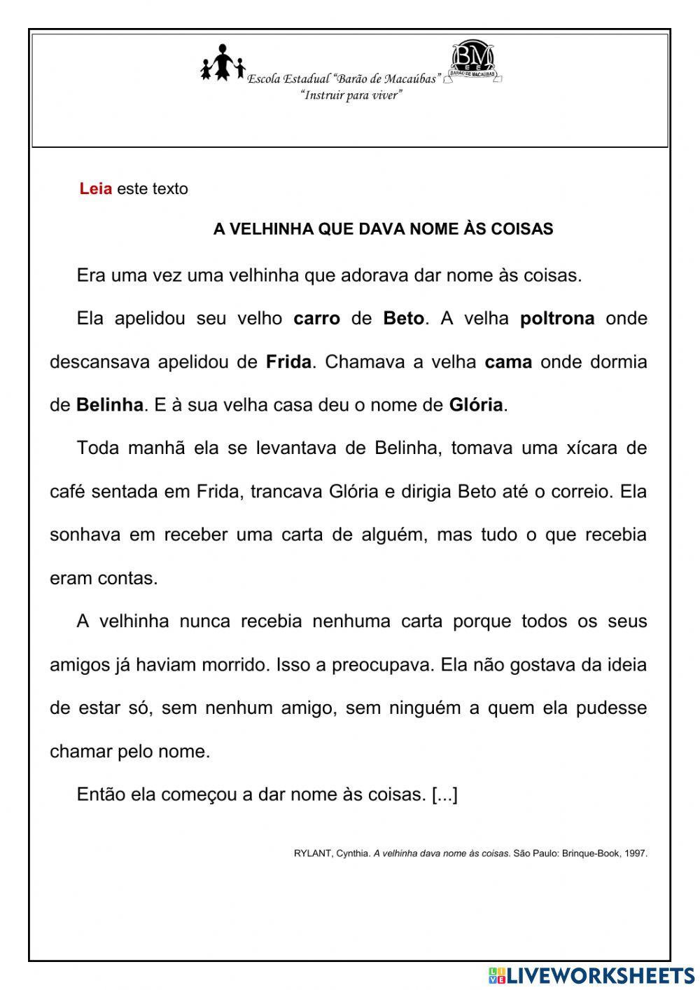 A velhinha que dava nome as coisas