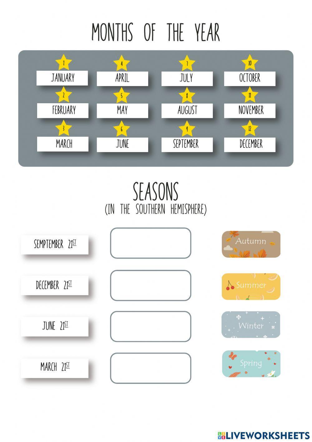 Months and seasons in the southern hemisphere