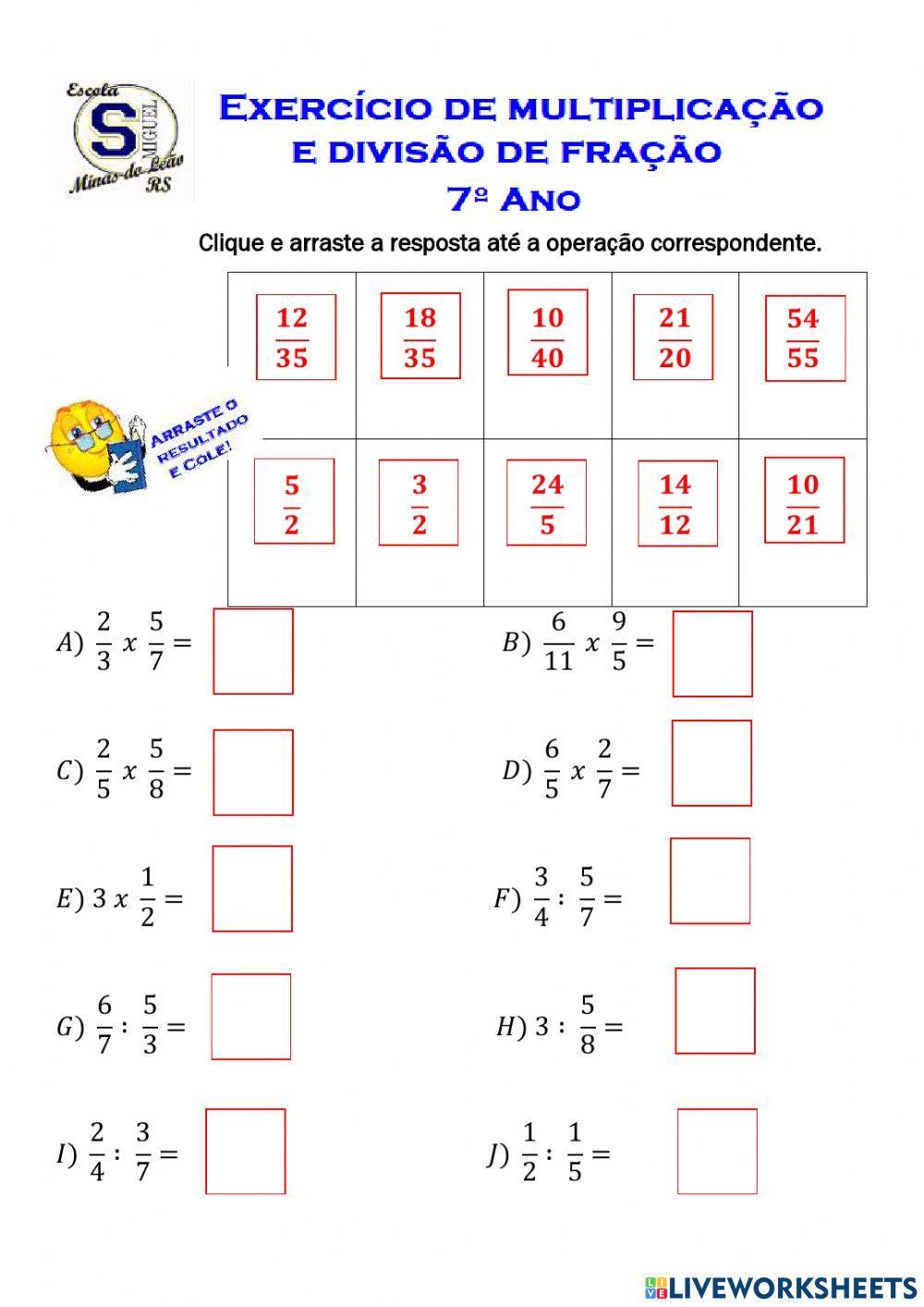 Multiplicação e divisão de frações- 7º ano