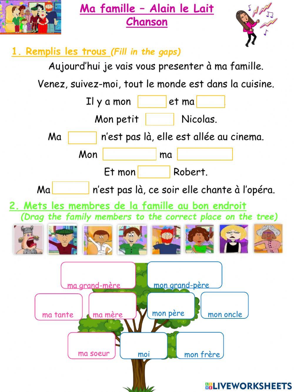 Ma famille interactive exercise for grade 3 | Live Worksheets