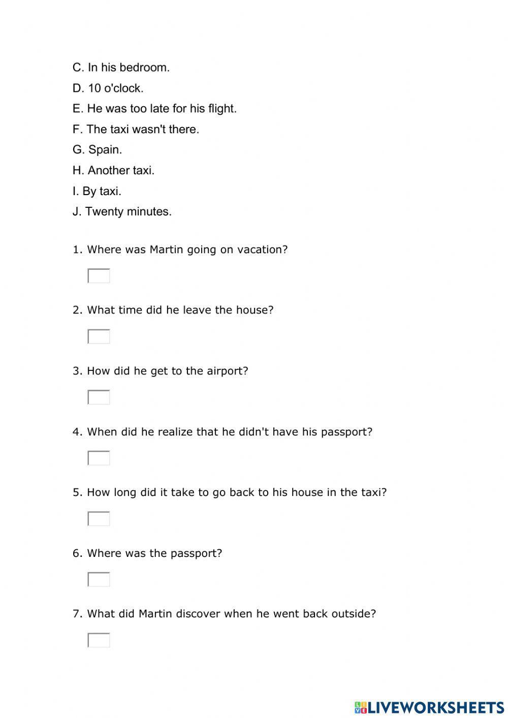 Reading Comprehension - Pre-Intermediate 1