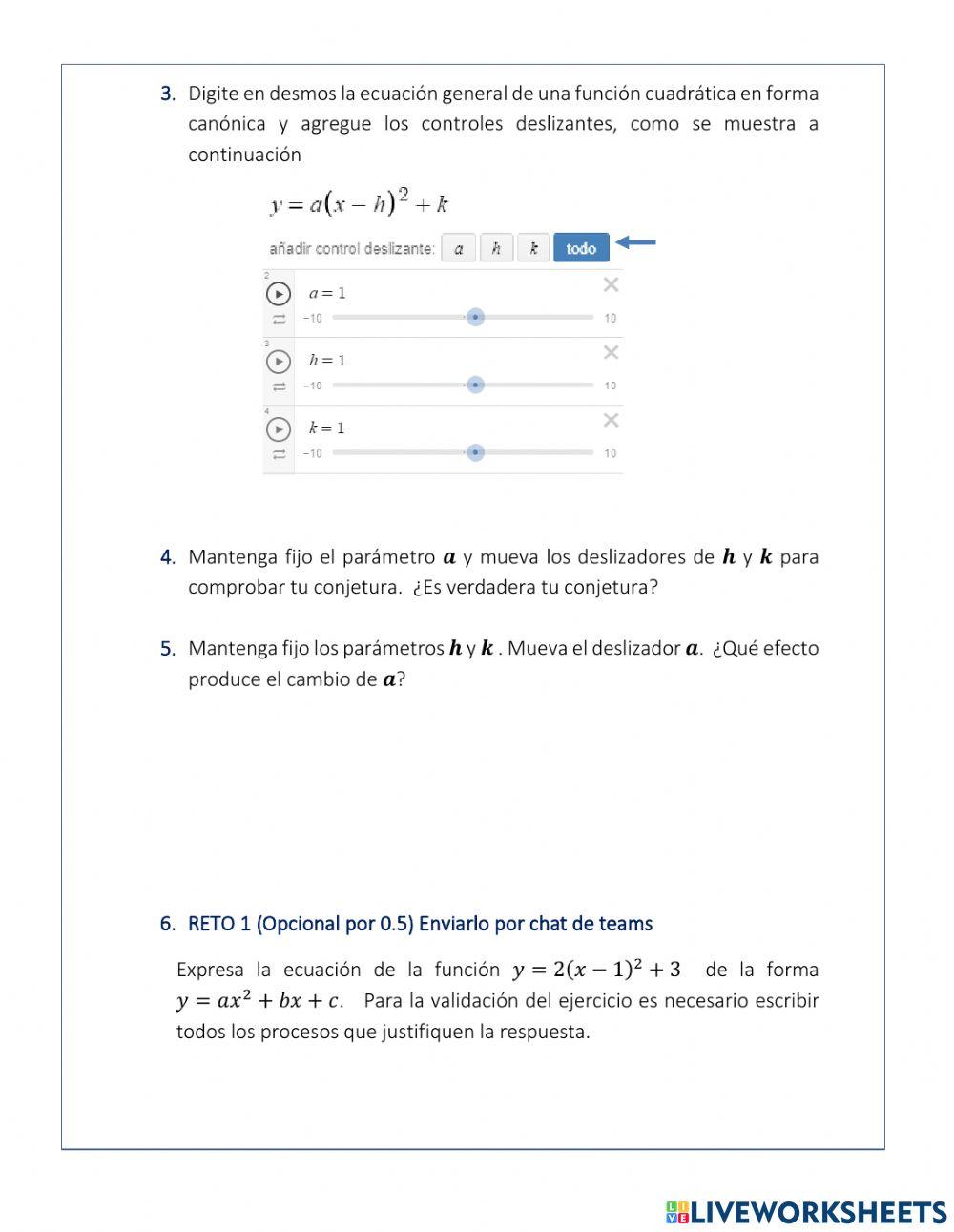 Parámetros forma canónica función cuadrática