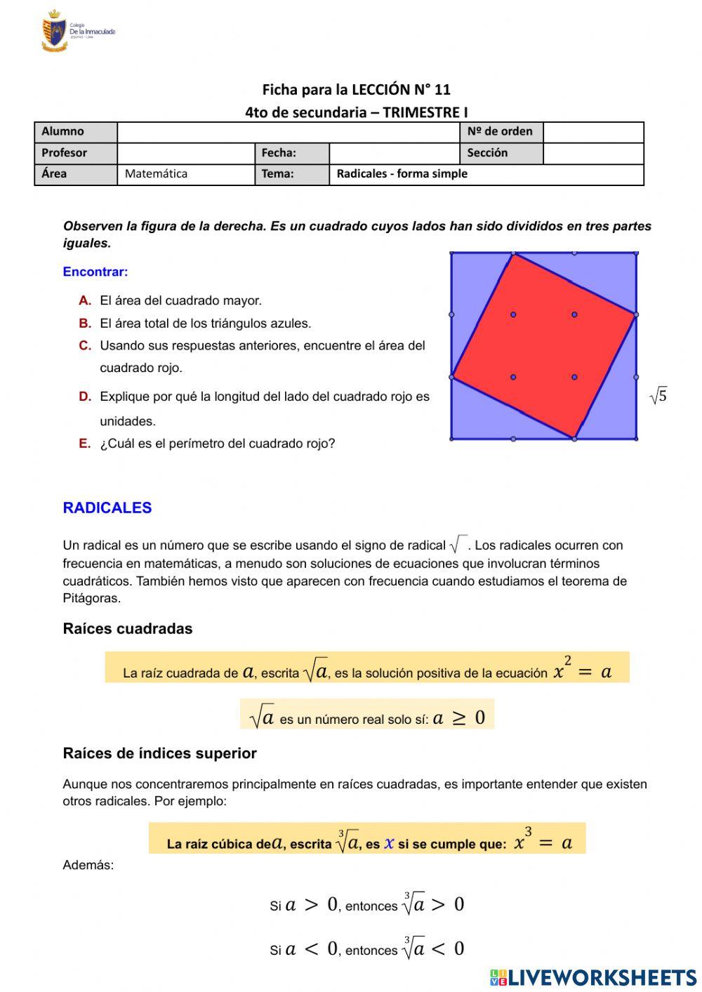 FICHA N° 11 -  Radicales (Bloque I)