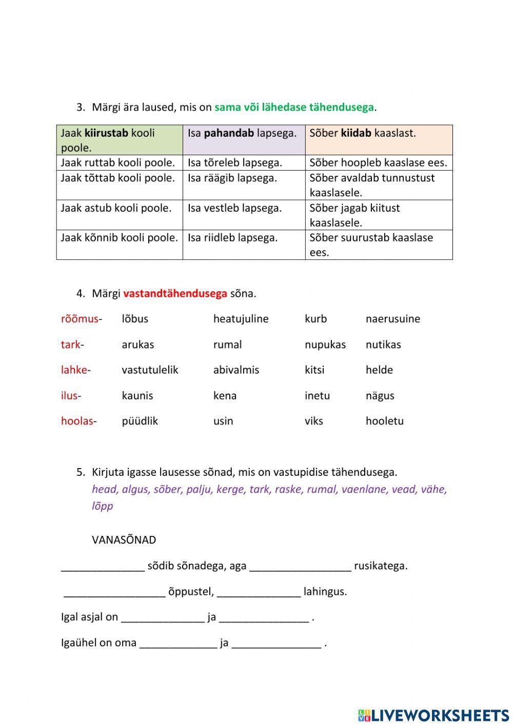 Sama- ja vastandtähendusega sõnad