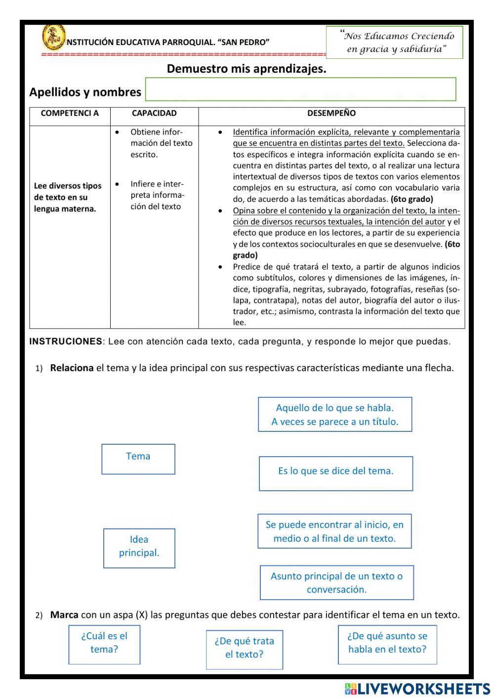 Texto, tema e idea principal