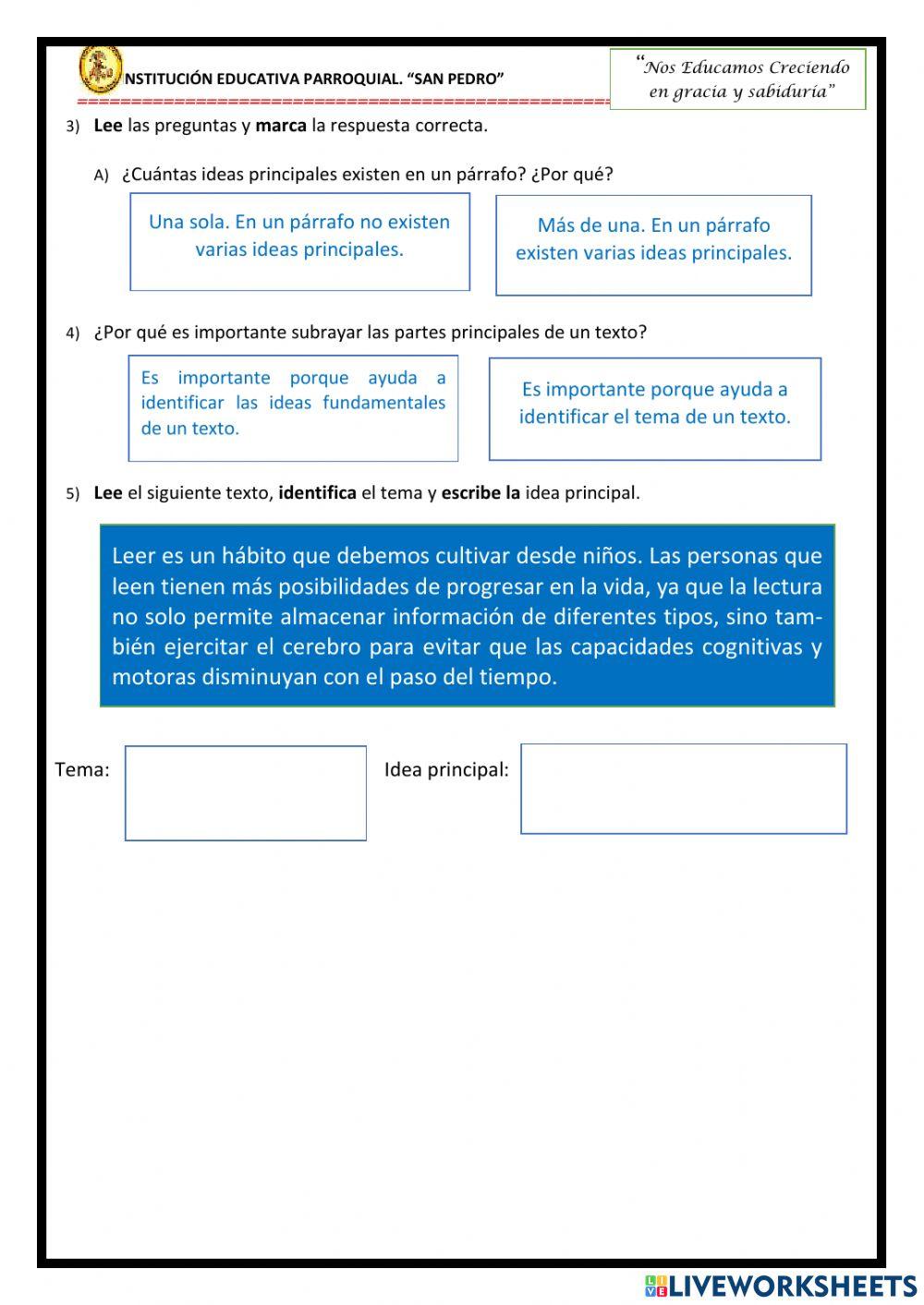 Texto, tema e idea principal