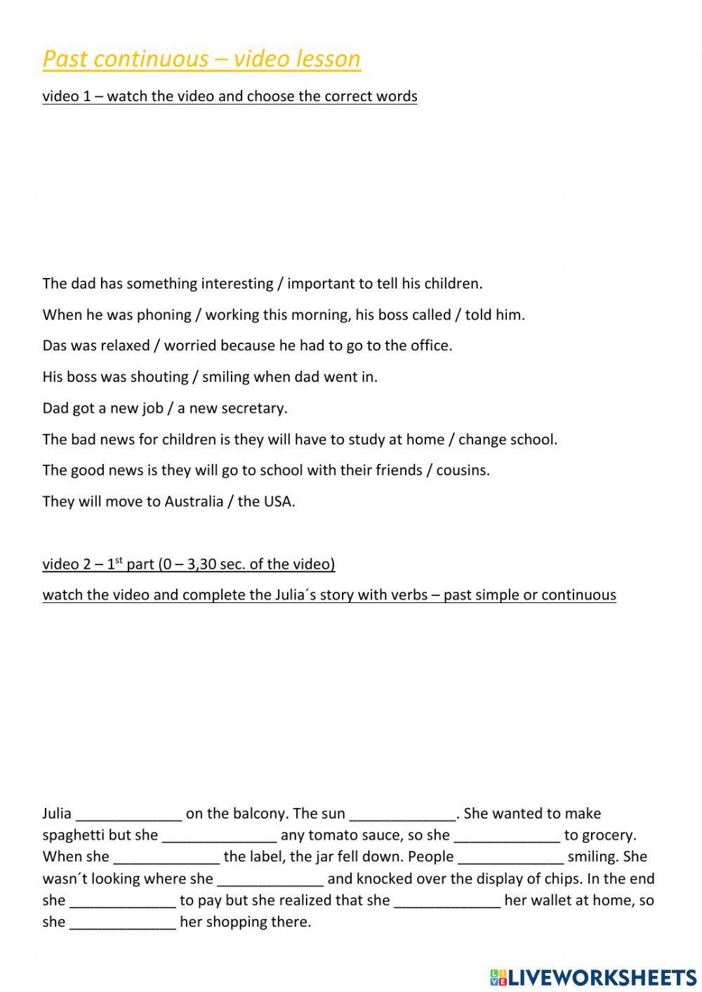 Past continuous video lesson