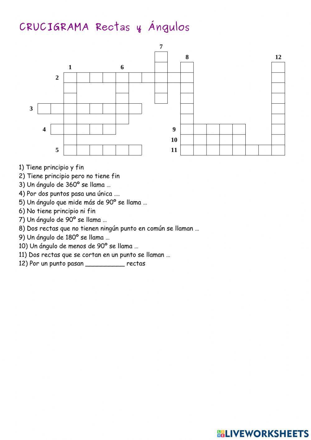 Crucigrama ángulos y rectas