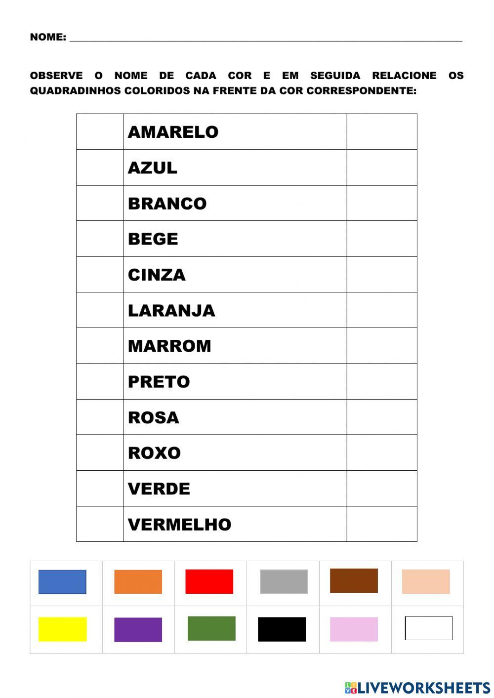 Lista de cores worksheet live worksheets
