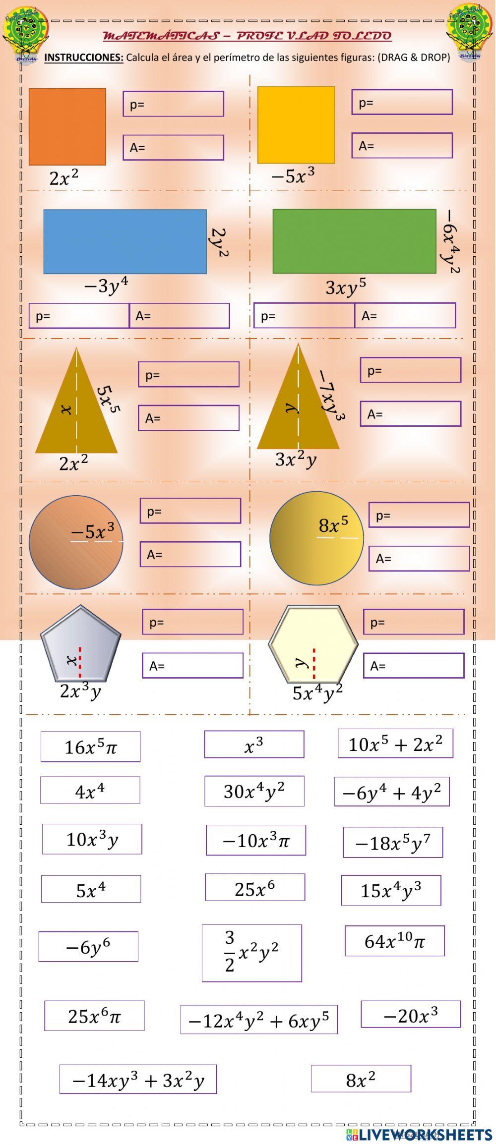 Áreas perimetros algebraicos