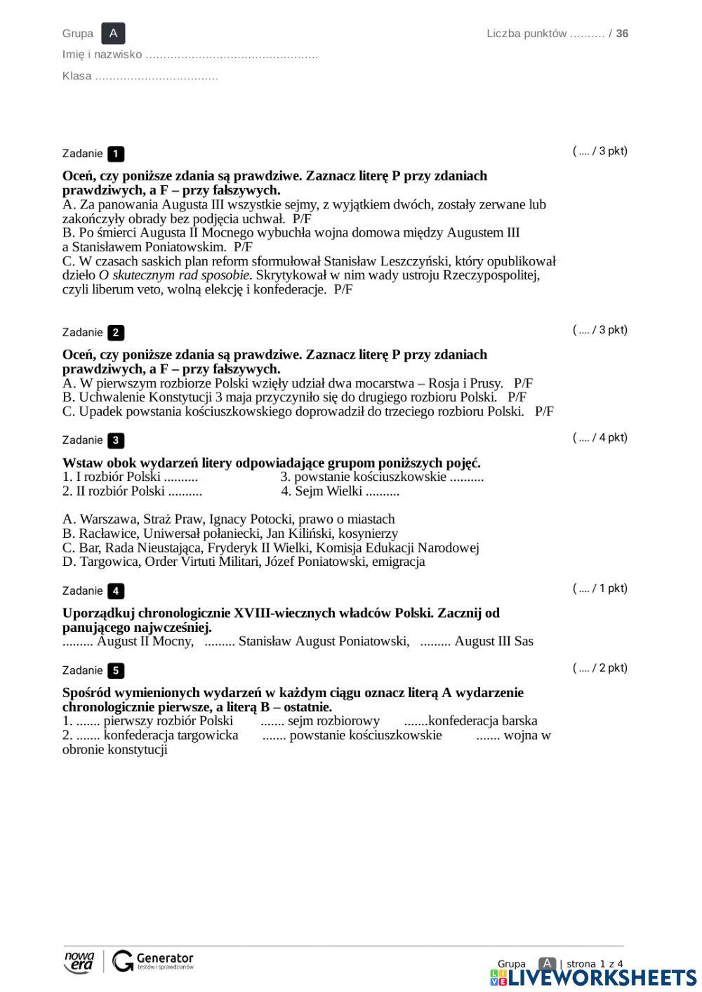 Sprawdzian Z Historii Dział 1 Klasa 6 Test 5-klasa VI online exercise for | Live Worksheets
