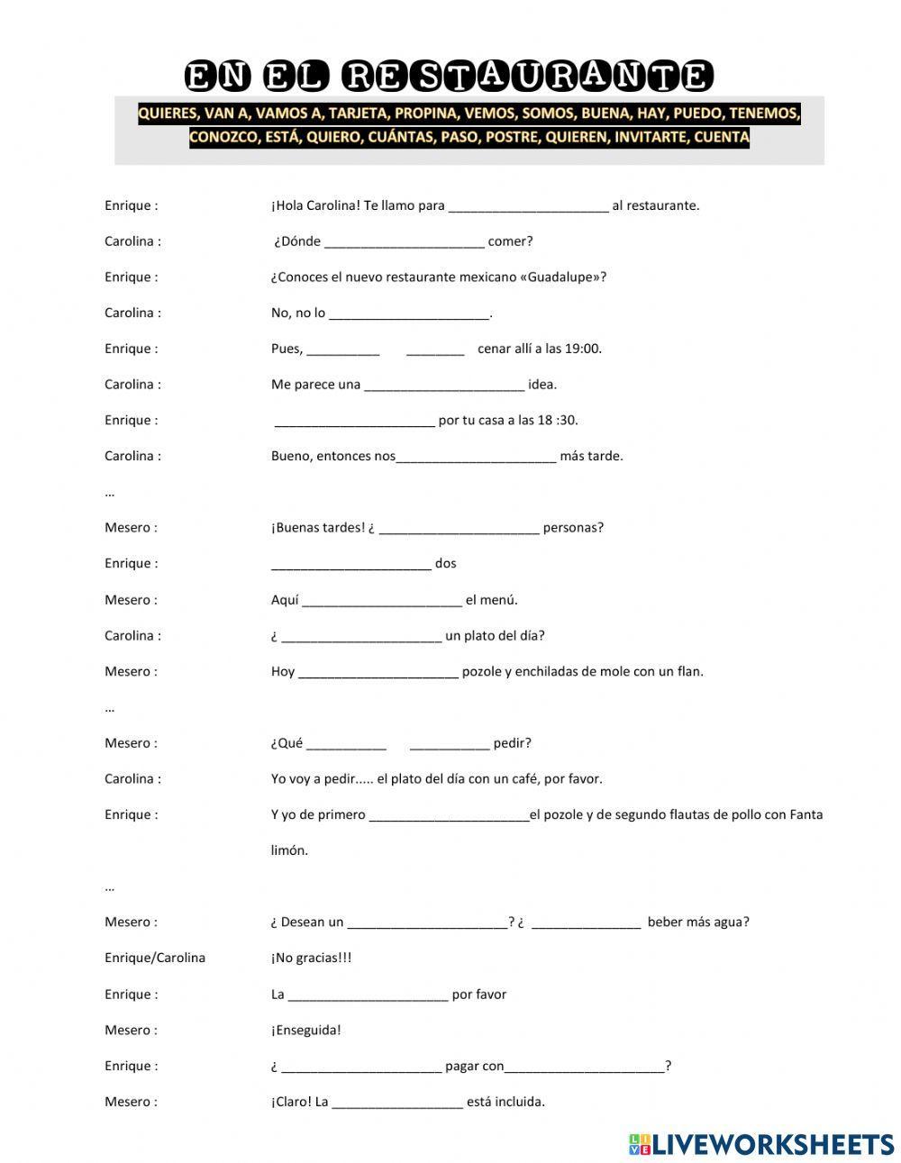 Diálogo en un restaurante