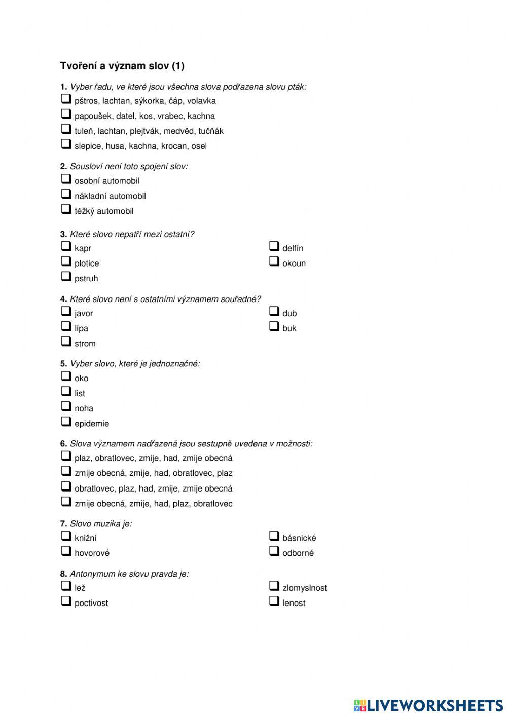 Tvoření a význam slov 1