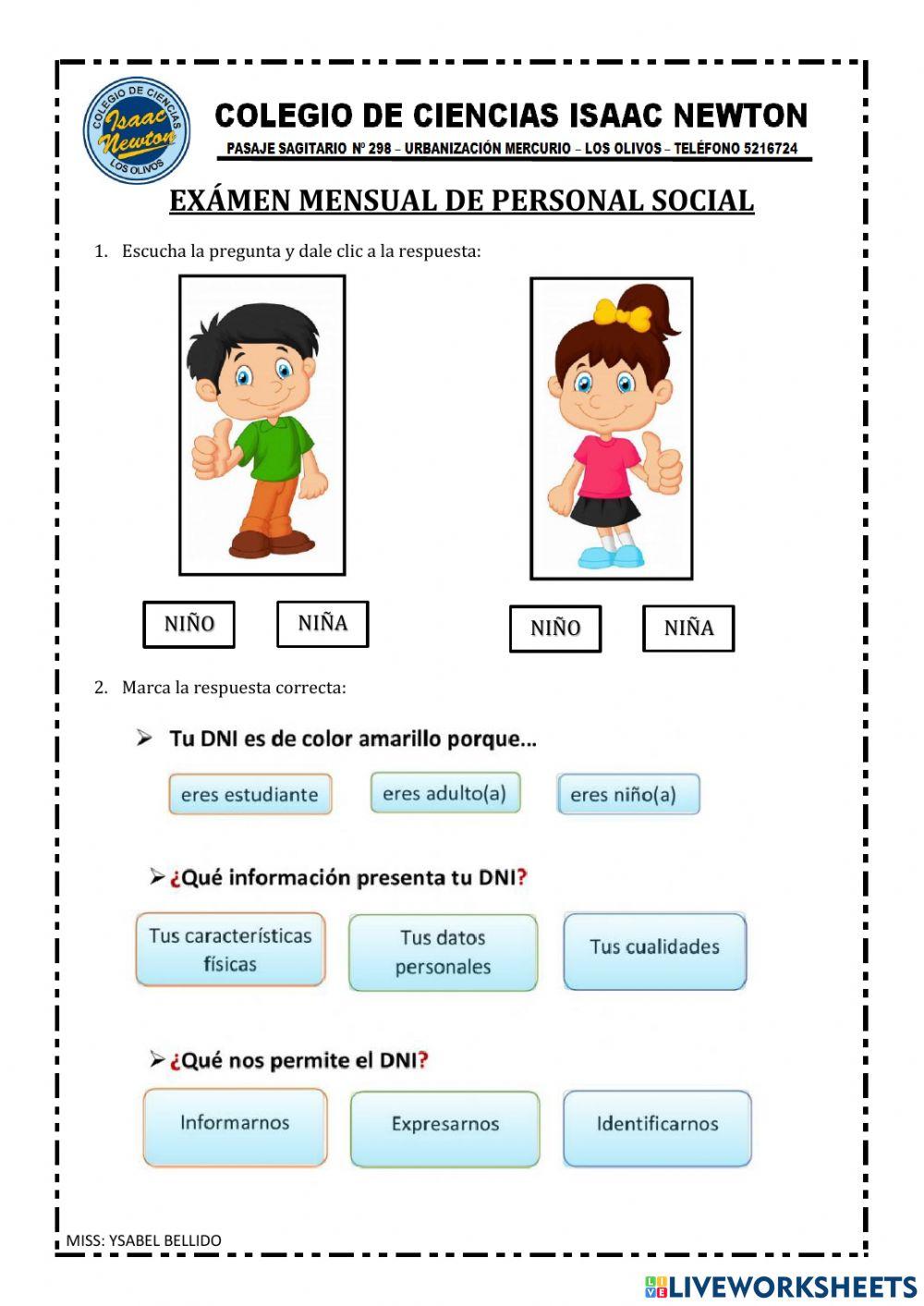 Examen Mensual de Personal Social
