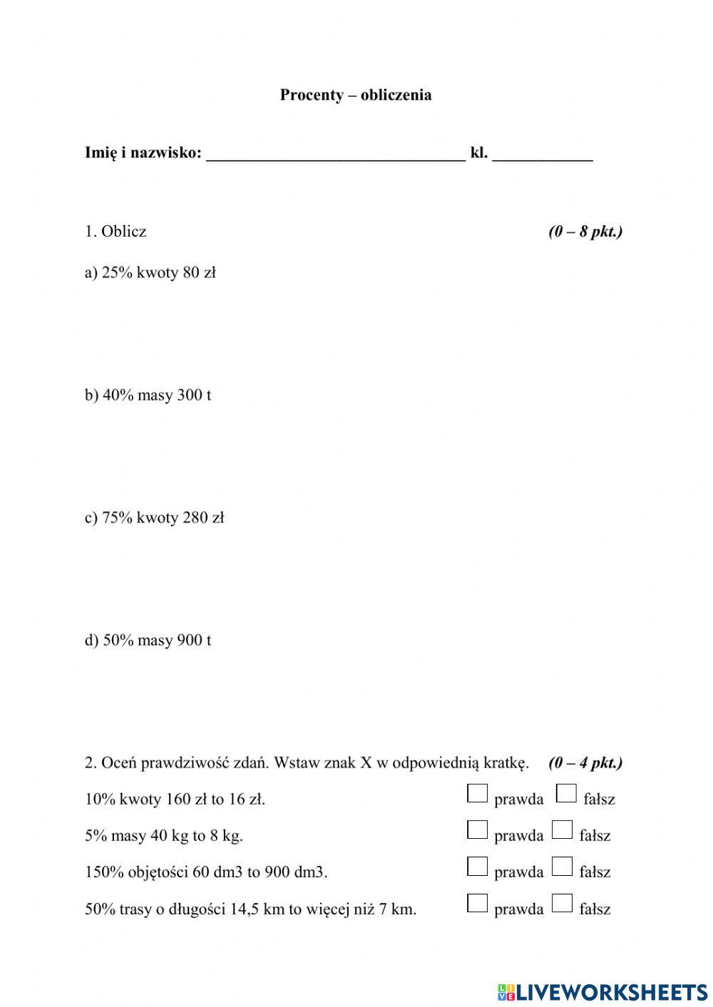Obliczenia procentowe