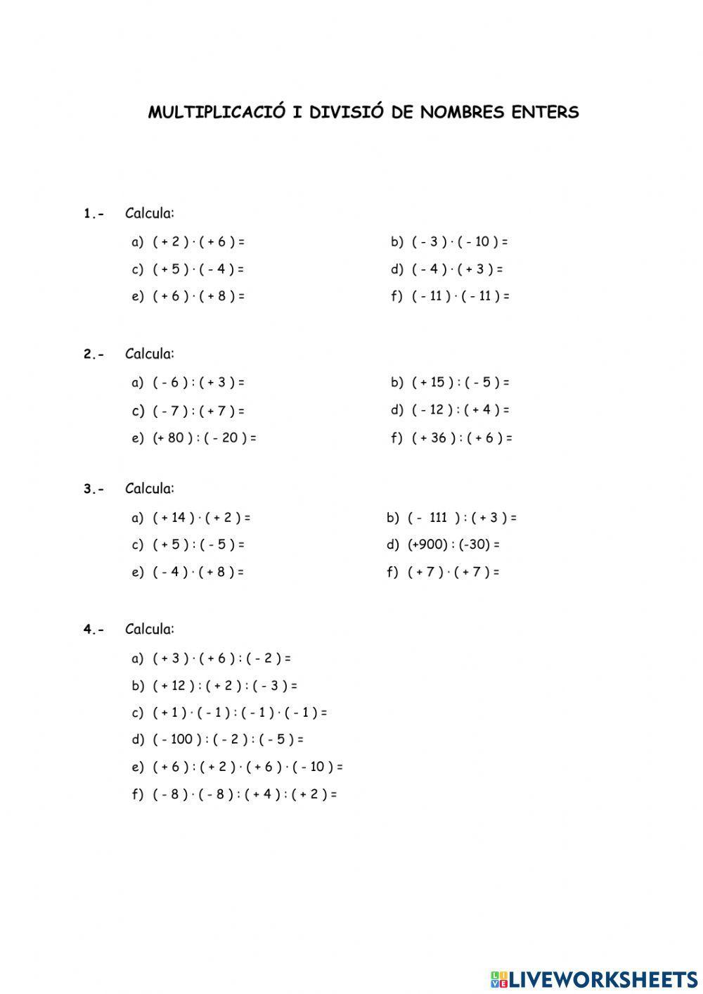 Multiplicació i divisió d'enters