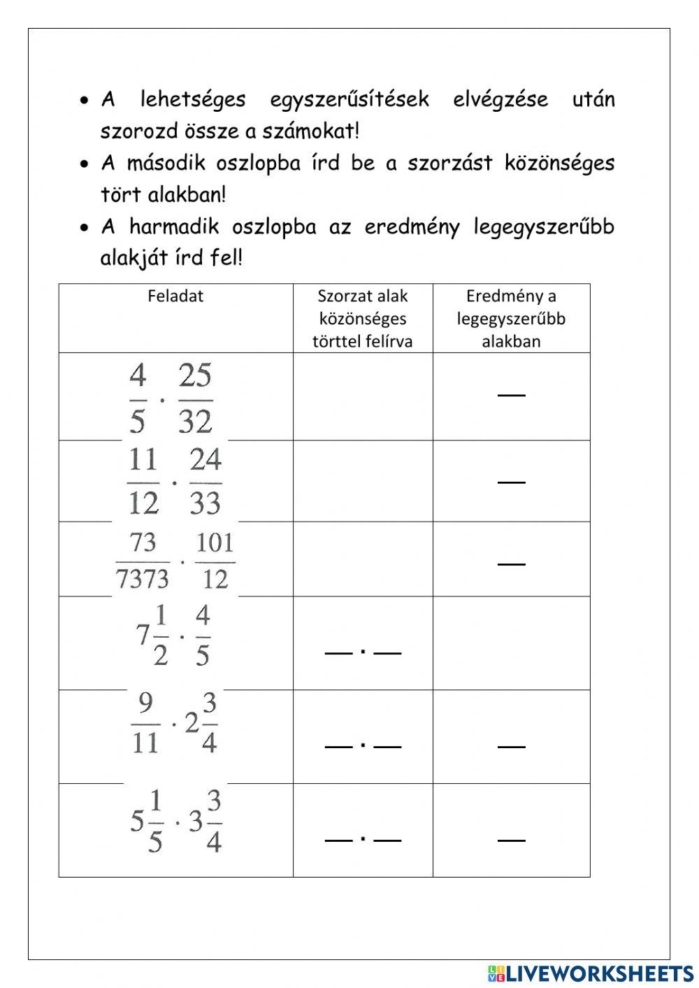Törttel való szorzás