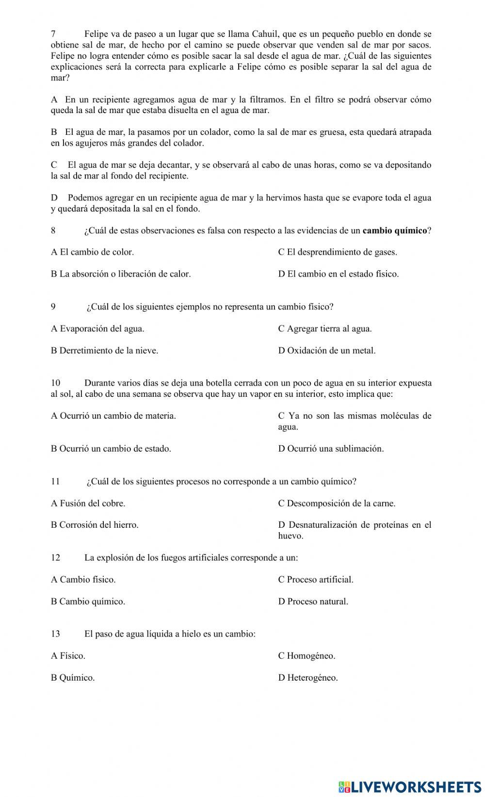 Cambios físico y químicos de la materia