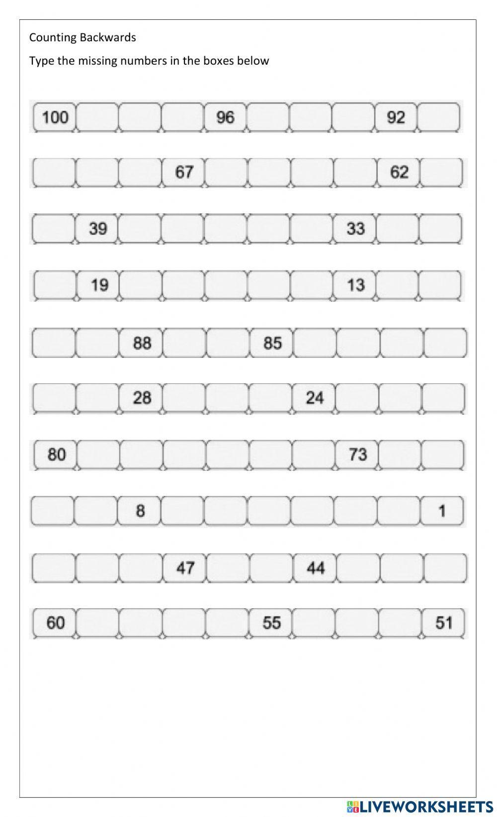 Mathematics - Counting Backwards 100-1