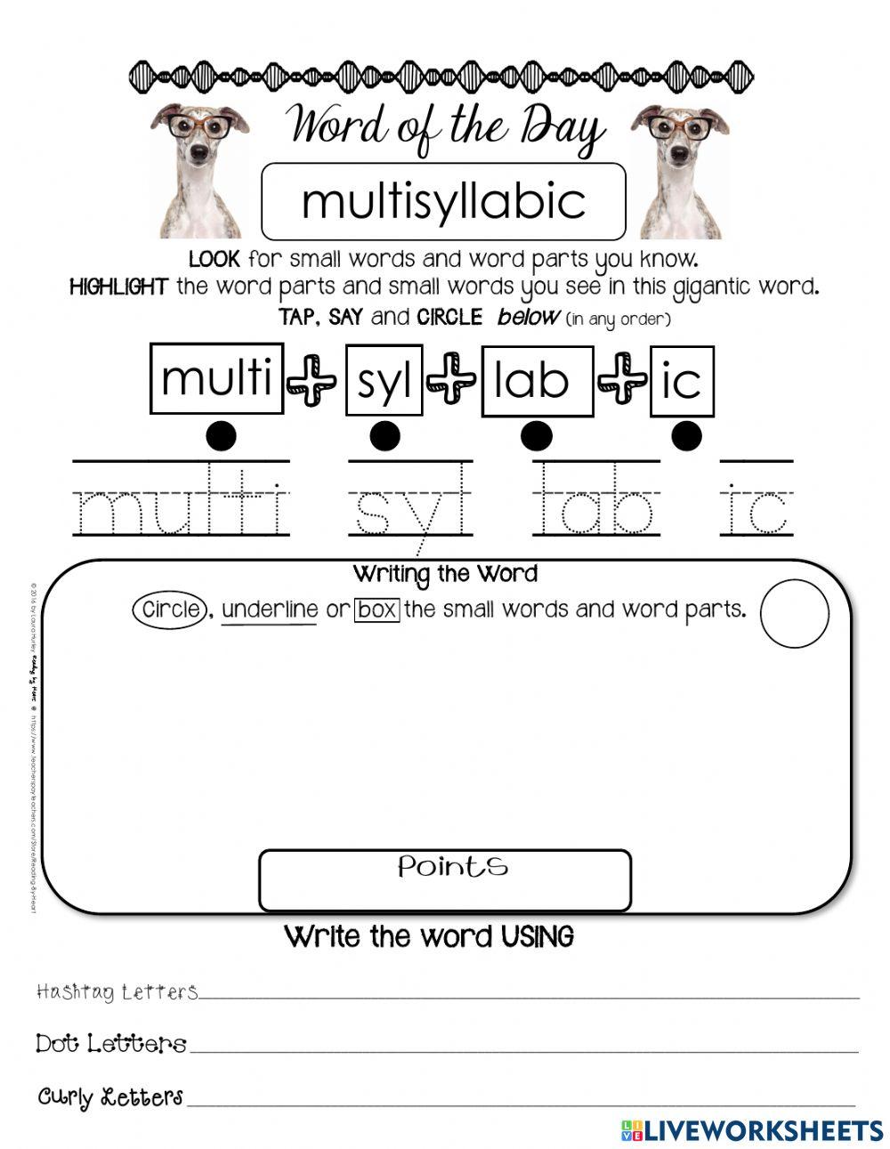 Multisyllabic Words online exercise for Live Worksheets Multisyllabic Words online exercise for Live Worksheets