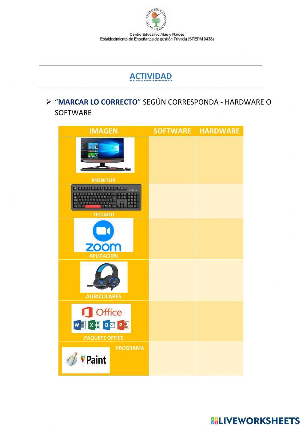 Hardware y software free activity | Live Worksheets