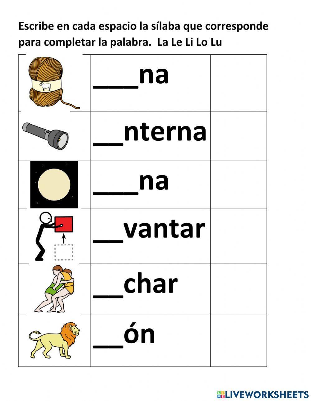 Completar palabras con L