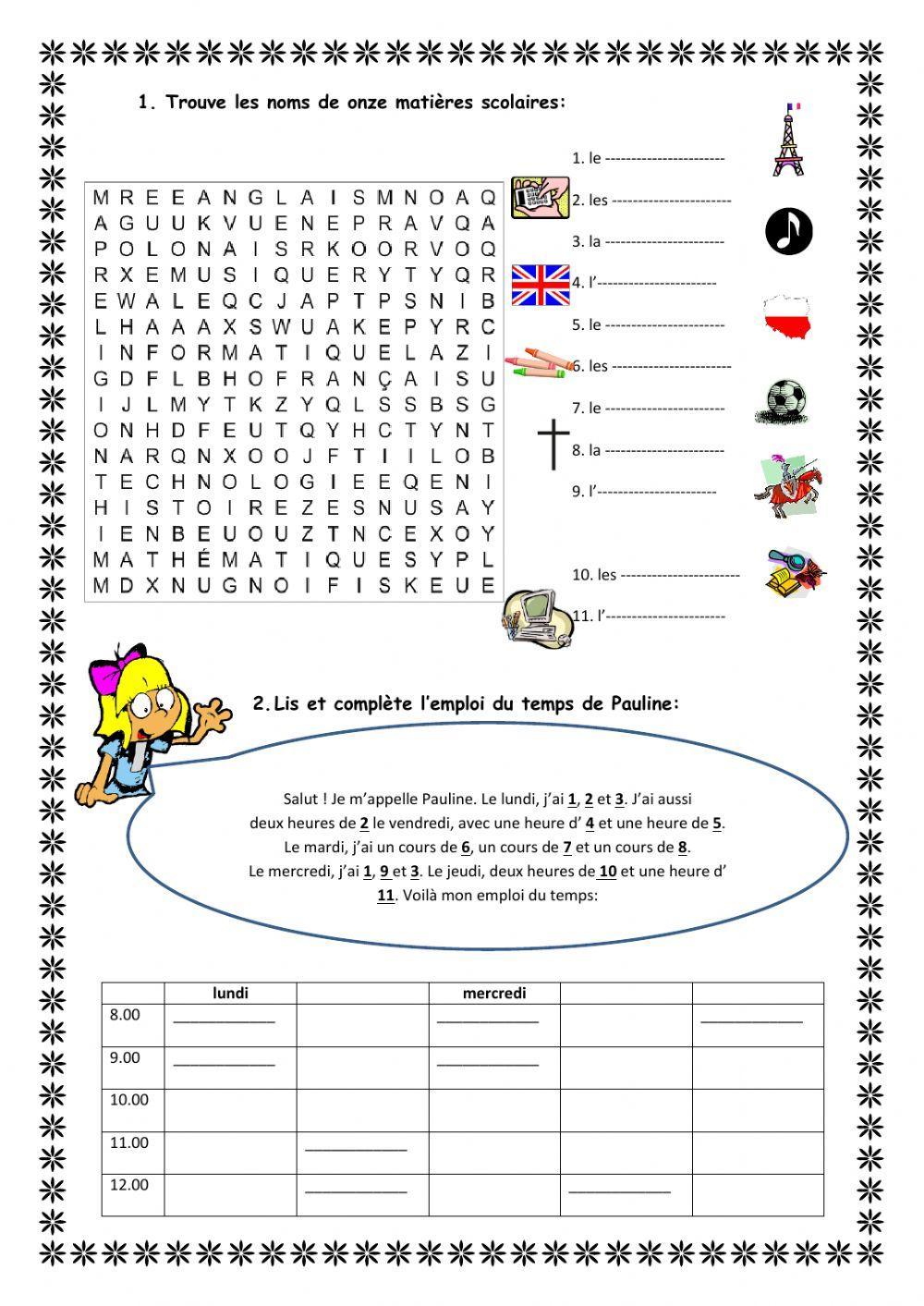 emploi du temps de Pauline