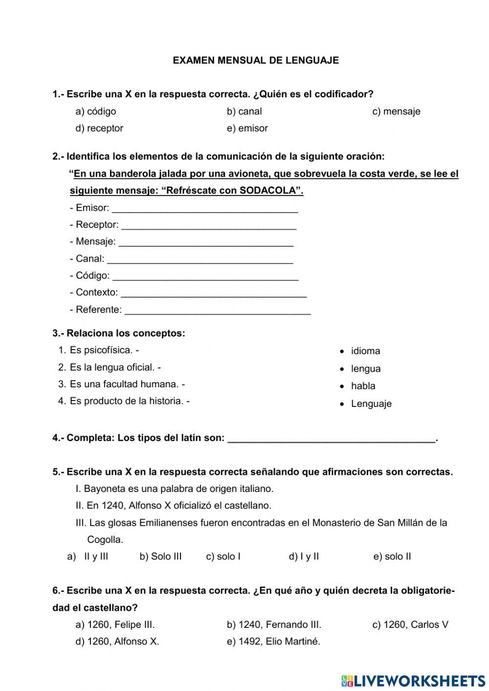 Examen de lenguaje de 3ero secundaria