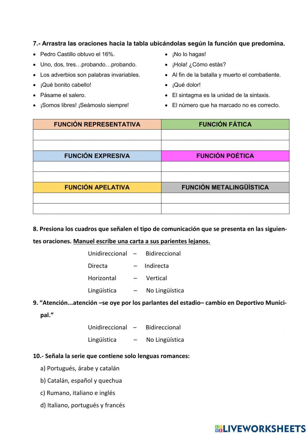 Examen de lenguaje de 3ero secundaria