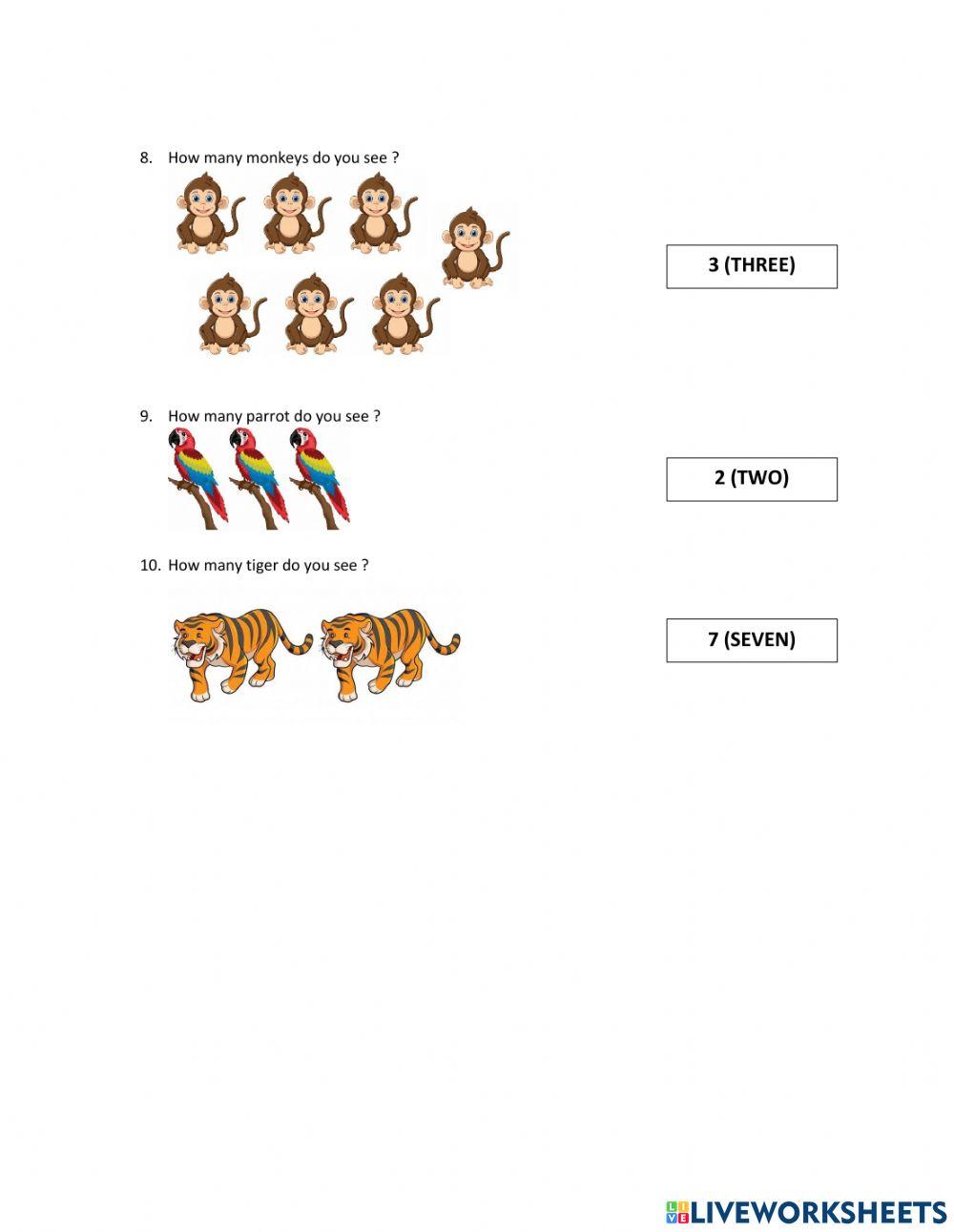 Counting and match the picture with vocabulary