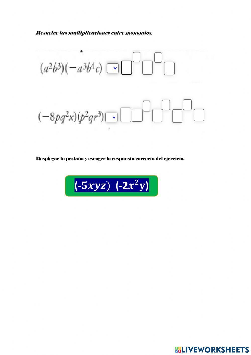 Multiplicación de monomios 2