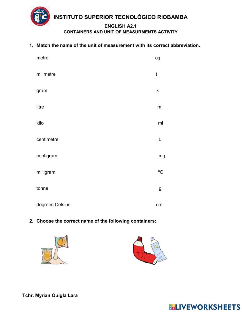 Units of measures and containers