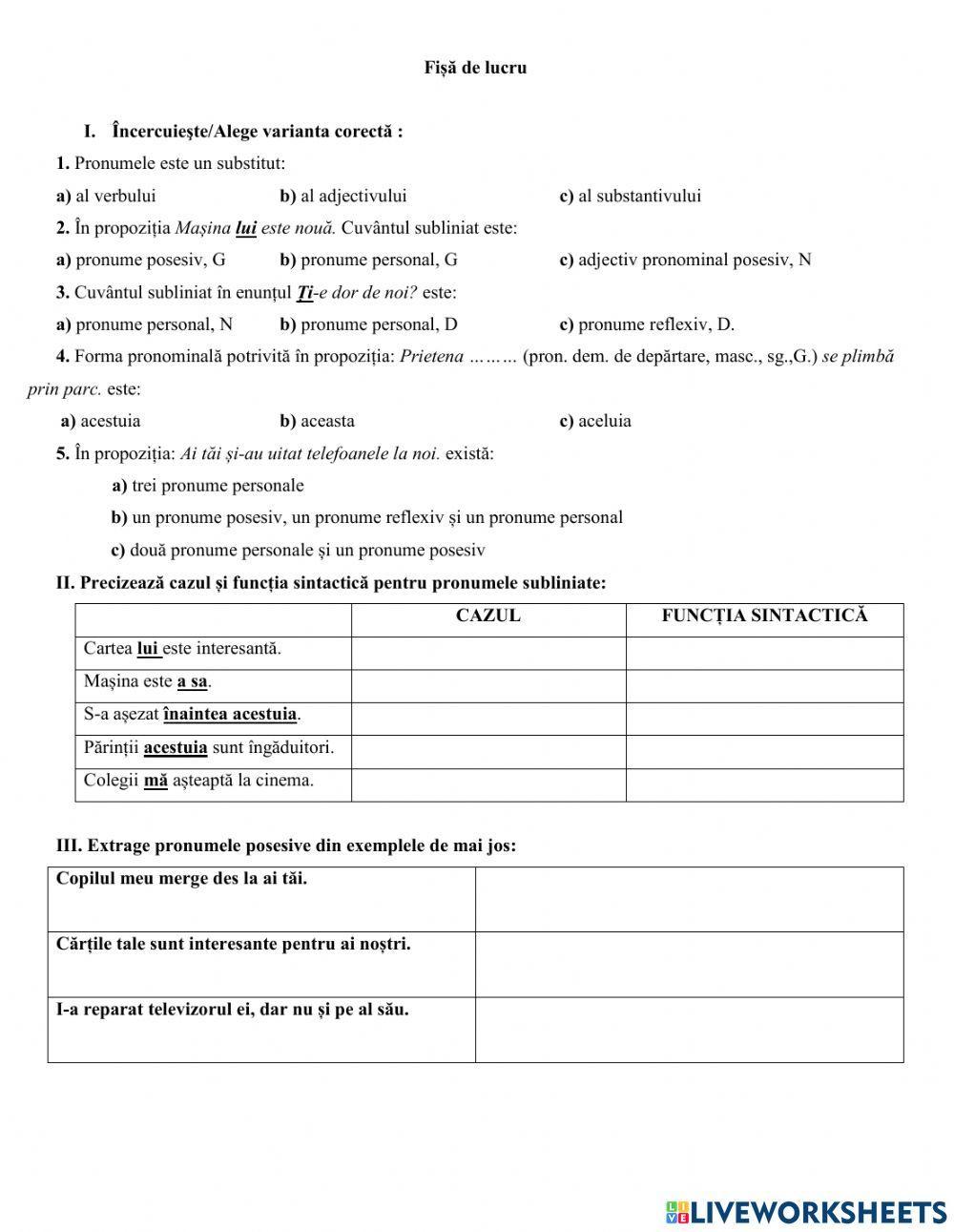 Pronumele interactive activity | Live Worksheets